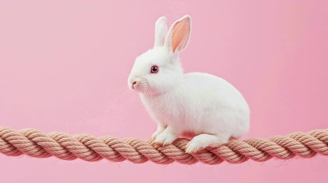 white rabbit on pink background
