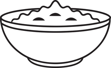 Simple Line Art Icon of a Bowl Filled with Mashed Potatoes or Rice