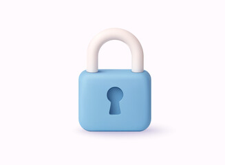 Blue padlock symbol representing online security and data protection. Cyber safety concept. 3D Vector Web Illustration.