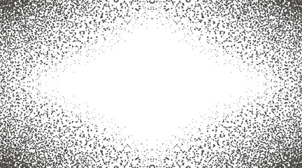 Vector illustration of black scattered dots corner frame with gradient density transition on white background for decorative border design. Trendy grain texture