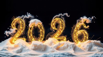 New Year 2026 logo in smoke
