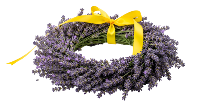 Lavender wreath with yellow ribbon on transparent background - Powered by Adobe