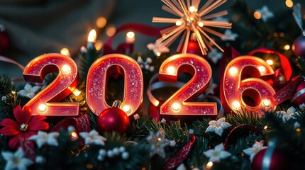 New Year 2026 with a Christmas tree and decorations