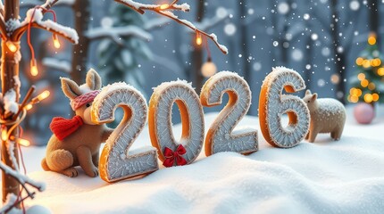 New Year 2026 in the forest, winter, nature