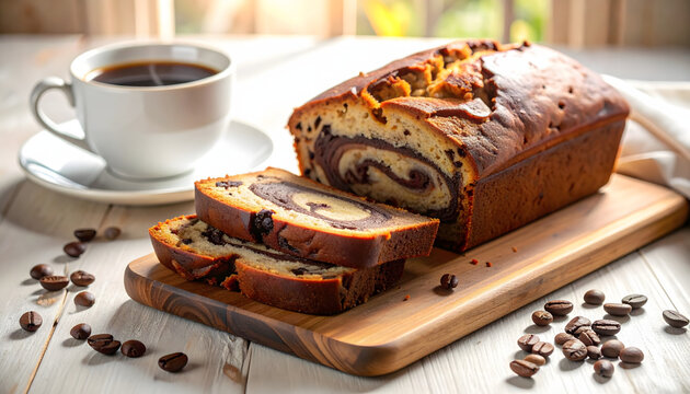 Chocolate Swirl Marble loaf cake with Coffee