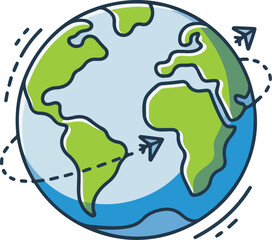 world map and globe illustration showing continents and earth on white and green background