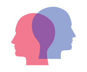Vector illustration of colorful overlapping human head silhouettes in vibrant colors representing diversity teamwork and multiple perspectives concept