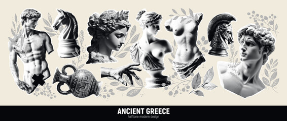An Artistic Representation Highlighting the Faces of Ancient Greece and Its Sculptures