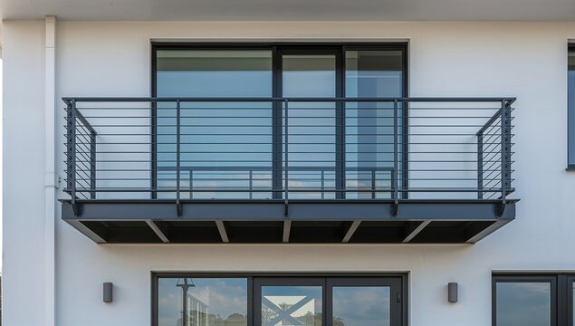 Contemporary metal balcony design at a modern residence, enhancing outdoor living space