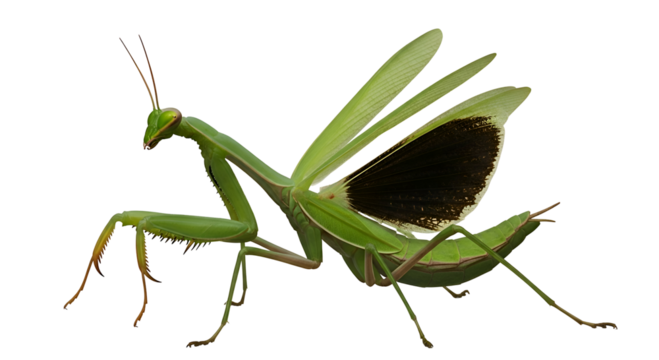 Praying mantis insect with wings spread