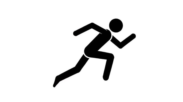 Black stick figure running with determined stride
