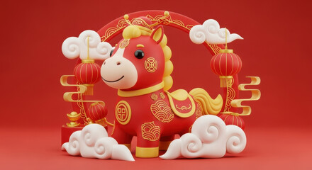 3D Spring Festival auspicious cloud lantern decoration horse