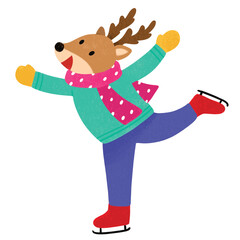 Cartoon Reindeer Ice Skating Illustration