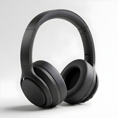 Sleek black over ear headphones on a pristine white background.