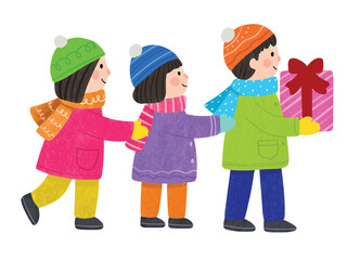 Children Holding Christmas Present Illustration