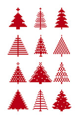 Obraz premium Christmas and New Year. Christmas trees ethnic pattern. Christmas ethnic pixel pattern with set of pine trees collection in silhouette for winter hats, ugly sweaters, fabric, gift, motif and jumper.