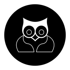 black and White illustration of a owl on circle background