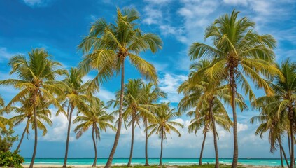 Silhouettes of palm trees under an open sky