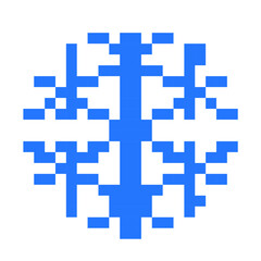 Blue Pixelated Snowflake Icon for Winter Decoration on Isolated White Background
