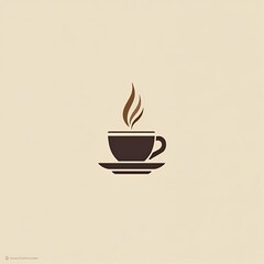 Coffee cup with steam on minimalist beige background  