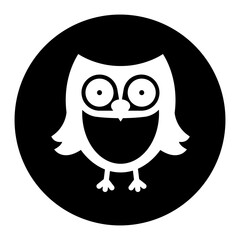 black and White illustration of a owl on circle background