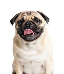 Obraz premium Happy pug face with tongue out transparent background cutout png