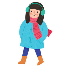 Illustration of Girl with Headphones and Winter Clothes