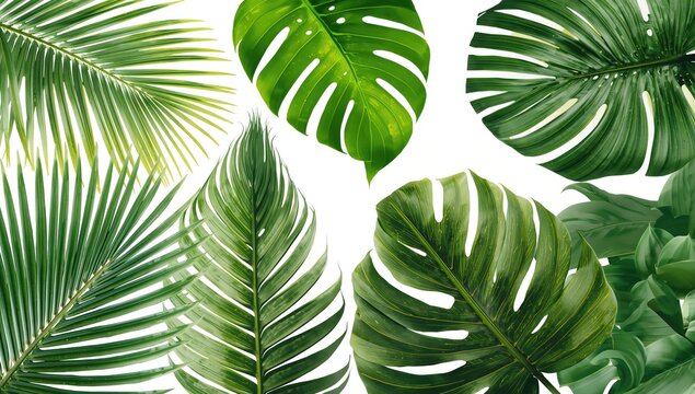 Collection of Tropical Foliage on a White Backdrop with Cutout