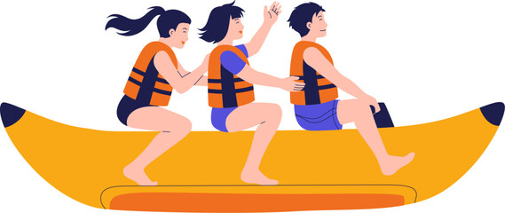 Three People Riding Banana Boat Water Sport Illustration © pande/visulaco