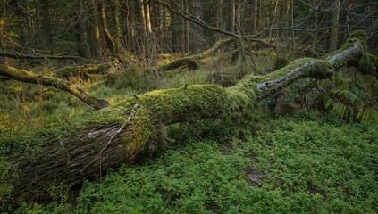 Fototapeta premium Fallen Trees Covered in Moss, Erosion Risk