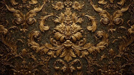 Ornate gold brown baroque damask wallpaper pattern royal victorian luxury design for elegant interiors