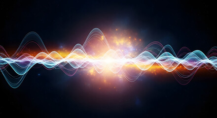 Energetic Wave: A stunning display of digital sound waves dance across the screen, a visual representation of the science of sound and its vibrant energy. 