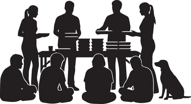 International volunteer day diverse group assisting people and animals silhouette scene - Powered by Adobe