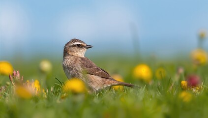 Fototapeta premium Juvenile Isabelline Wheatear (Oenanthe isabellina) spotted in natural habitat
