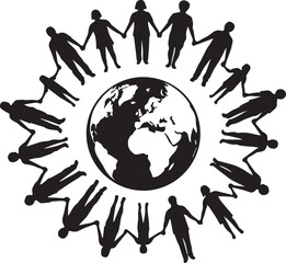 Obraz premium Diverse people holding hands in circle around planet earth celebrating international volunteer day unity