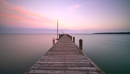 Fototapeta premium photorealistic harbor scene at golden hour sunset, authentic wooden pier 