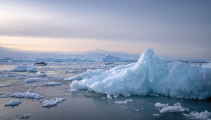 Drift ice on the Sea of Okhotsk, viewed from a sightseeing boat, seasonal change
