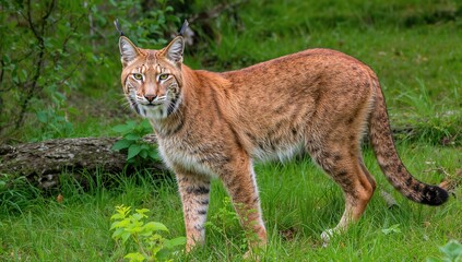 Fototapeta premium Eurasian Lynx roaming through a dense forest, highlighting preservation efforts
