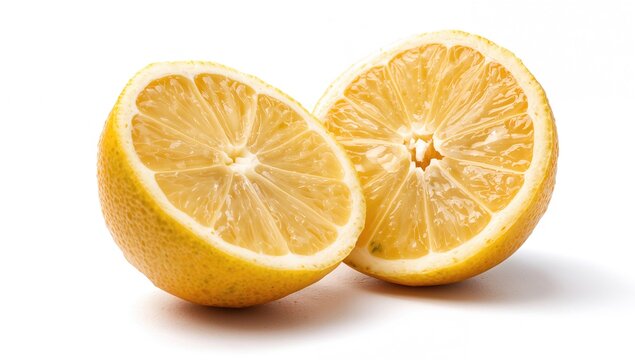 Fresh Citrus limonia fruit, halved and placed on a white backdrop, fiber-dense choice