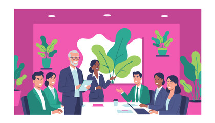 Diverse team presentation in a vibrant modern conference room Business strategy meeting