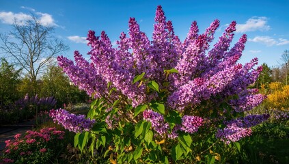Obraz premium Flowering Violet Lilac Shrub (Syringa vulgaris)