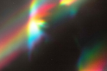 light leak overlay effect with scratch dust and colorful light leaks,retro grain noisy film flare on black background,analog old film burn overlay,rainbow in the dark