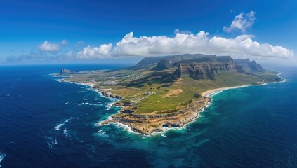 Aerial perspective of the Cape of Good Hope, highlighting the area's natural beauty and ecological preservation