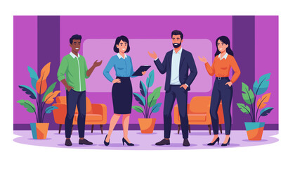 Business colleagues presenting and discussing strategy in a vibrant modern corporate environment