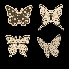 Four Grunge Vintage Butterfly Illustrations