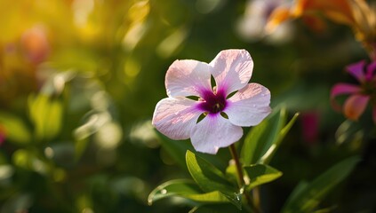Fototapeta premium Vibrant catharanthus bloom, showcasing resilience in garden landscaping