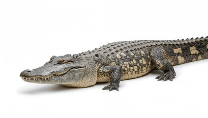 Naklejka premium Crocodile on a white backdrop with clipping path, focus on safety