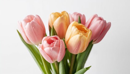 Beautiful tulips against a bright backdrop, floral arrangement, springtime gift, light and vibrant, birthday celebration