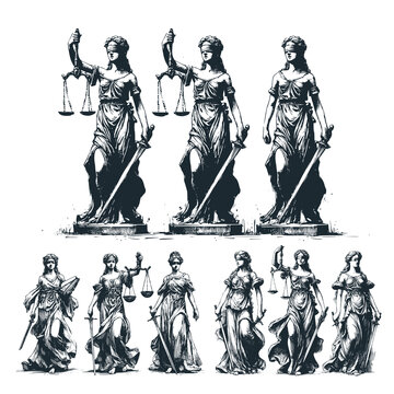 The justice law lady. Icon set &ndash; Black and White Icon Vector and Illustration
