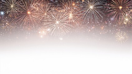 Festive celebration backdrop featuring fireworks and sparkling stars with empty space